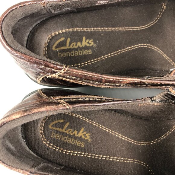 Clarks Women's Size 7.5M Bendables Brown Leather Slip On Mary Jane Casual Shoes - Picture 12 of 14